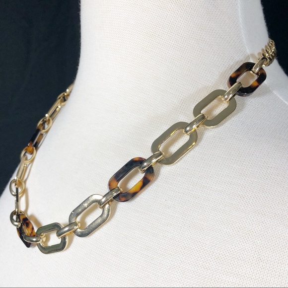 Tortoise Shell Acrylic Chain Necklace Earrings Set - Picture 2 of 3